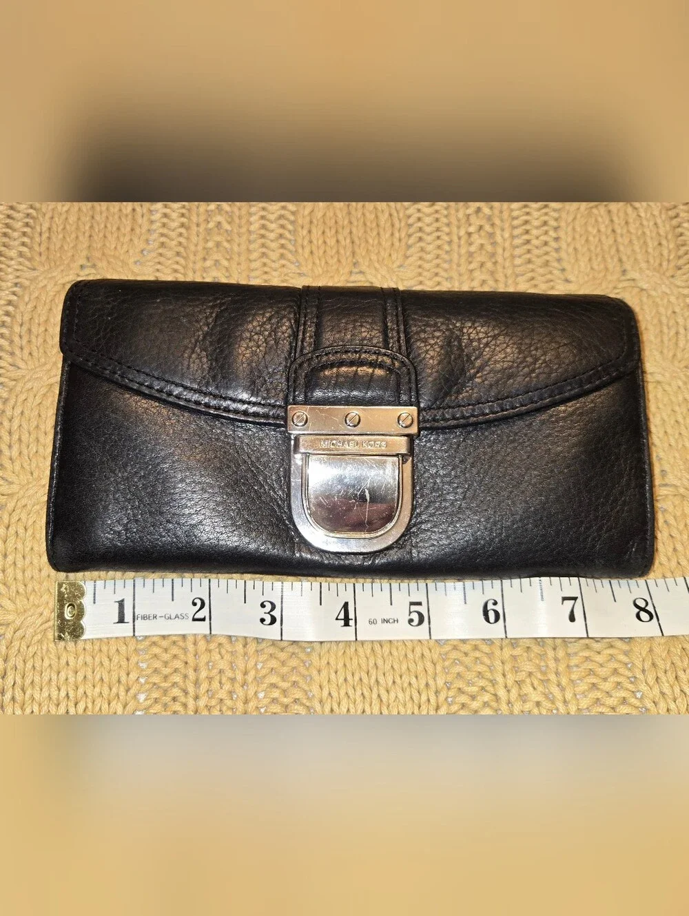Michael Kors Black Leather Wallet with Silver-Tone Lock